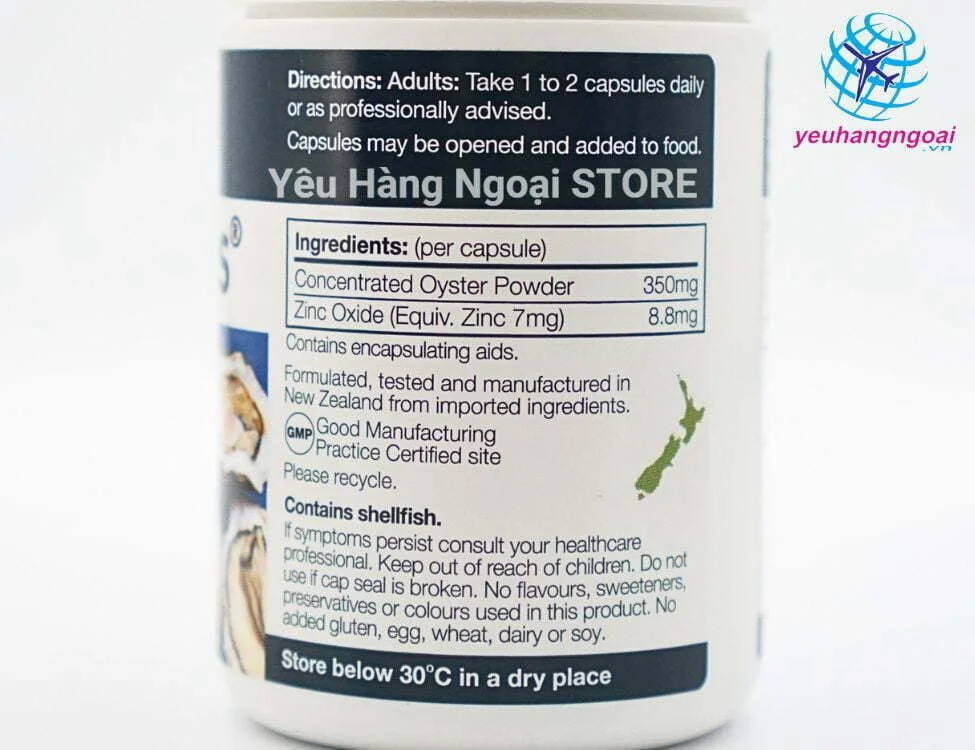 Viên Uống Tinh Chất Hàu Biển Oyster Plus 60 Viên Của New Zealand. 3 thanh phan vien uong Oyster Plus Zinc Goodhealth