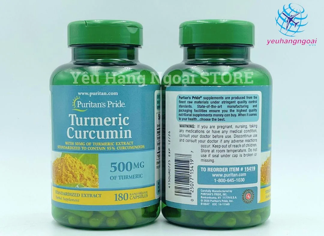 Viên Tinh Chất Nghệ Vàng Turmeric Curcumin 500mg 180 Viên Của Mỹ 3 Viên Tinh Chất Nghệ Vàng Turmeric Curcumin 500mg 180 Viên Của Mỹ Mặt Trước Mặt Sau