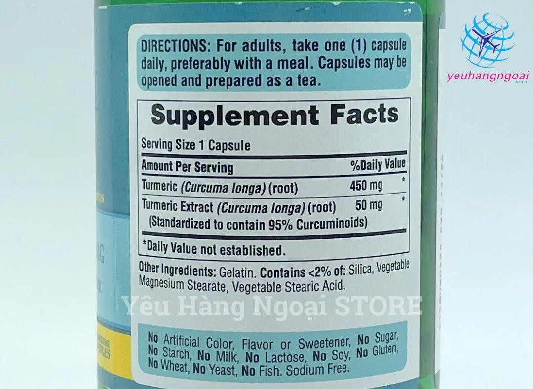 Viên Tinh Chất Nghệ Vàng Turmeric Curcumin 500mg 180 Viên Của Mỹ 4 Viên Tinh Chất Nghệ Vàng Turmeric Curcumin 500mg 180 Viên Của Mỹ Thành Phần