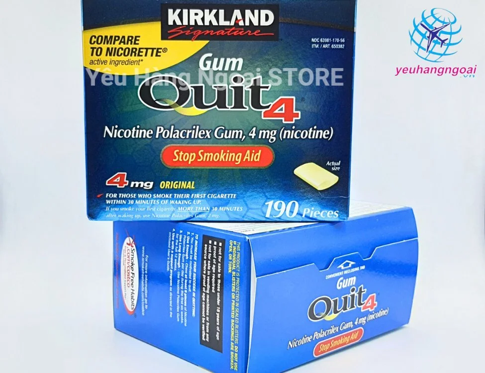 Kẹo Cai Thuốc Lá Quit 4 Original Nicotine Polacrilex Gum 4mg 190 Viên Của Kirkland Signature Mỹ.