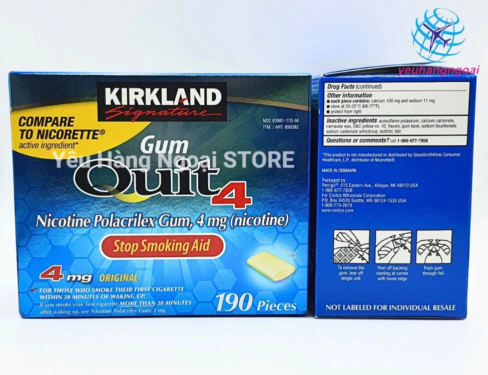 Kẹo Cai Thuốc Lá Quit 4 Original Nicotine Polacrilex Gum 4mg 190 Viên Của Kirkland Signature Mỹ.