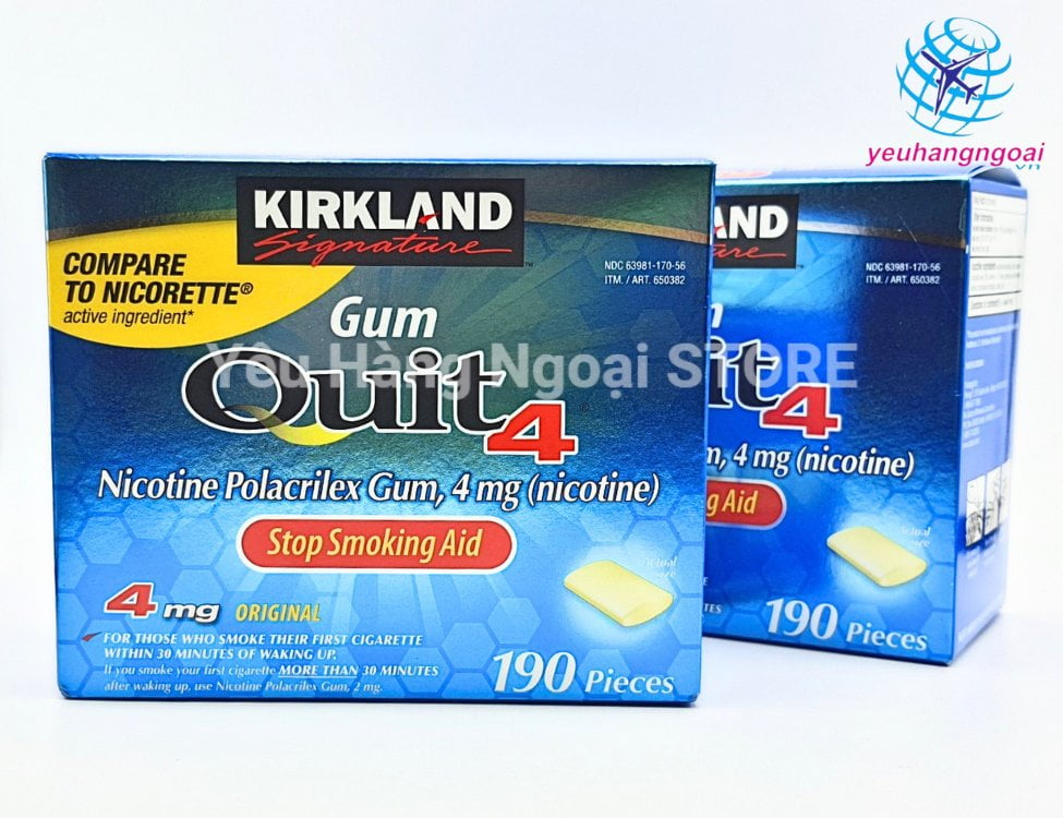 Kẹo Cai Thuốc Lá Quit 4 Original Nicotine Polacrilex Gum 4mg 190 Viên Của Kirkland Signature Mỹ.