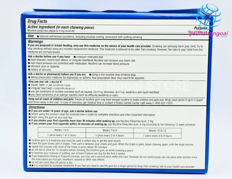Thành Phần Kẹo Cai Thuốc Lá Quit 4 Original Nicotine Polacrilex Gum 4mg 190 Viên Của Kirkland Signature Mỹ.