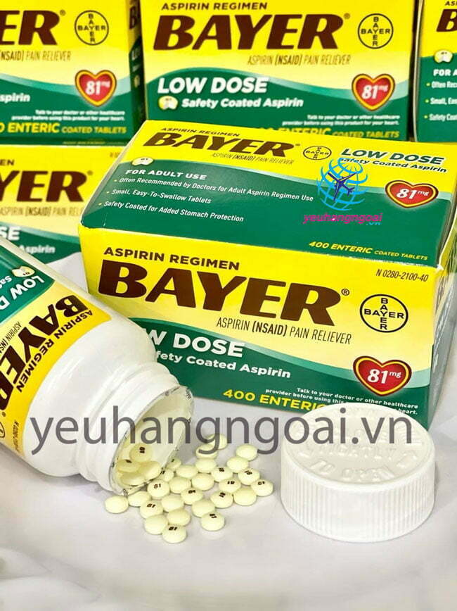 Vien uong giam dau ngan ngua nhoi mau co-tim-Bayer-Low-Dose Aspirin 81mg 400 vien