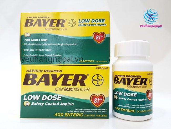 Vien uong giam dau ngan ngua nhoi mau co-tim-Bayer-Low-Dose Aspirin 81mg 400 vien
