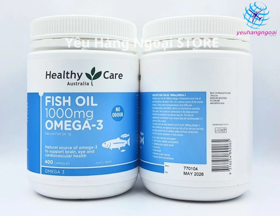 Viên Uống Dầu Cá Omega-3 Fish Oil 1000mg 400 Viên Của Healthy Care Úc.