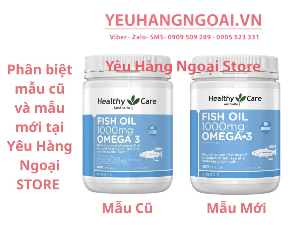 Mẫu cũ và mẫu mới của Fish Oil 1000mg Omega-3 Healthy Care