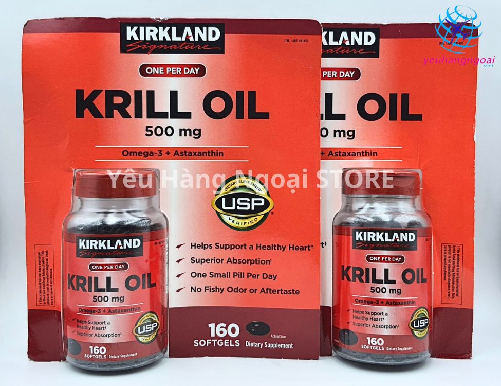 Dầu Nhuyễn Thể (Dầu Tôm) Krill Oil 500Mg 160 Viên Của Kirkland Signature Mỹ.