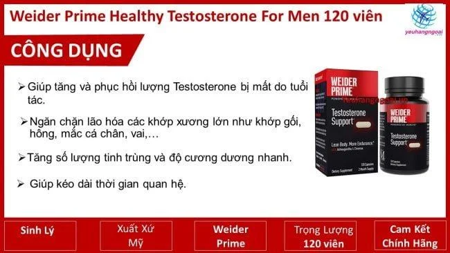 Viên Uống Tăng Hormone Cho Nam Weider Prime Healthy Testosterone For Men 120 Viên Của Mỹ (MẪU MỚI NHẤT). 6 CÔng DỤng Weider Prime Healthy Testosterone For Men