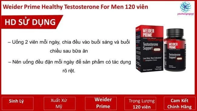 Viên Uống Tăng Hormone Cho Nam Weider Prime Healthy Testosterone For Men 120 Viên Của Mỹ (MẪU MỚI NHẤT). 9 Hd SỬ DỤng Weider Prime Healthy Testosterone For Men