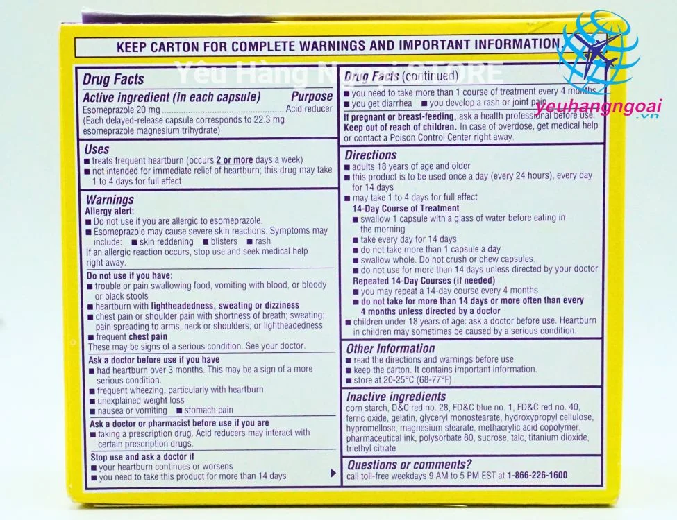 Thành Phần Viên Uống Nexium 24HR Hỗ Trợ Điều Trị Viêm Loét Dạ Dày 14 Viên Của Mỹ.