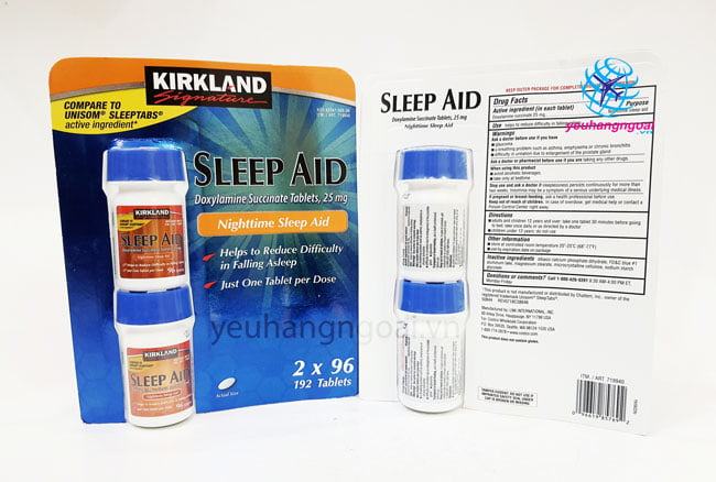Hình Thật Mặt Trước Sau Viên Uống Hỗ Trợ Giấc Ngủ Kirkland Sleep Aid 25Mg