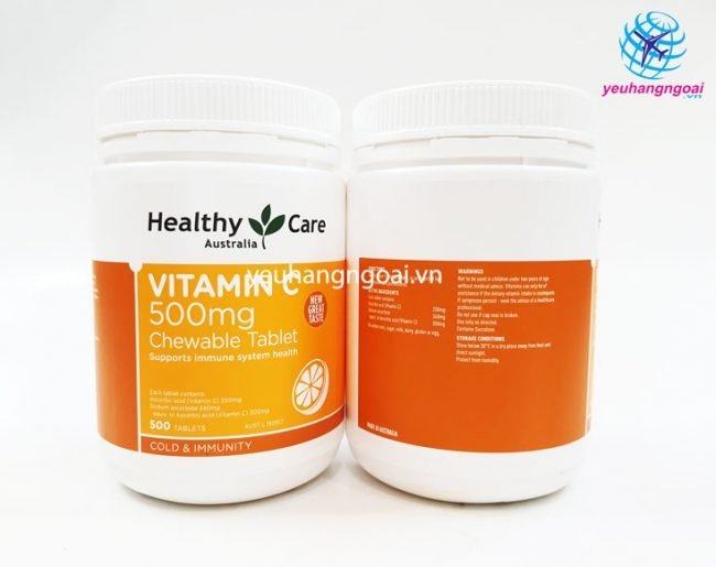 Hình Thật Mặt Trước Và Sau Vitamin C 500Mg Healthy Care 500 Viên.