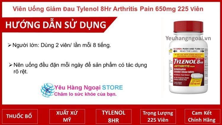 Tylenol 8Hr Arthritis Pain 650Mg 225 Viên