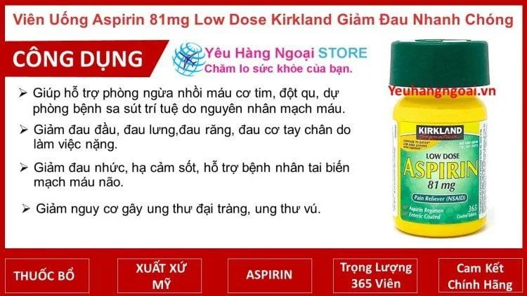 Viên Uống Phòng Đột Quỵ, Giảm Đau, Hạ Sốt Aspirin 81mg 365 Viên Của Kirkland Signature Mỹ. 4 Vien Uong Aspirin 81mg Low Dose Kirkland Giam Dau Nhanh Chong