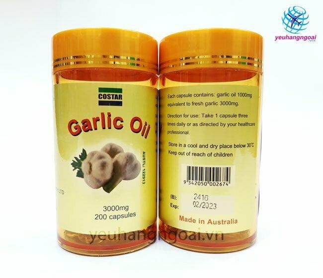 Hình Thật Mặt Trước Sau Viên Dầu Tỏi Costar Garlic Oil 3000Mg 200 Viên