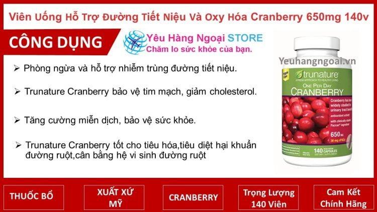 Cong Dung Cua Trunature Cranberry 650Mg 140 Vien Cua My