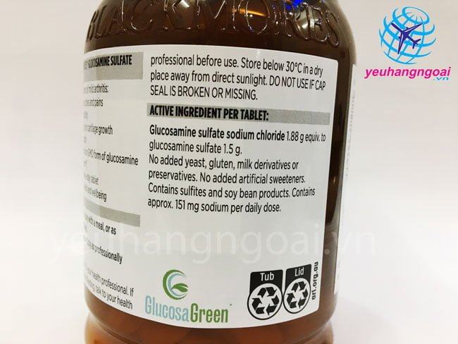 Blackmores Glucosamine là thuốc gì? Công dụng, sử dụng như thế nào? 7 Thanh phan blackmores Glucosamine Sulface 1500 One a day 180 vien