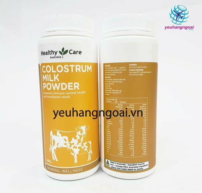 Hình Thật Mặt Trước Sau Sữa Bò Non Healthy Care Colostrum Milk Powder