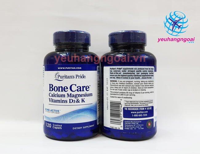 Viên uống chống loãng xương Bone Care Canxi Magie Vitamin D3 + K 3 Puritans Pride Bone Care Canxi Magie Vitamin D3