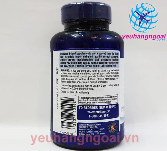 Viên uống chống loãng xương Bone Care Canxi Magie Vitamin D3 + K 4 Puritans Pride Bone Care Canxi Magie Vitamin D3