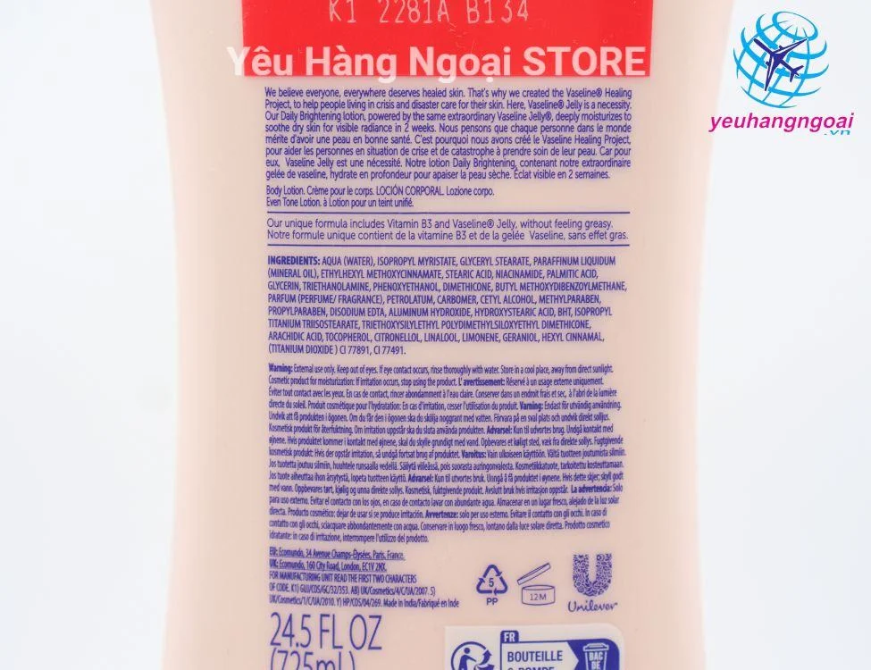 Duong The Trang Hong Vaseline Daily Brightening 725ml Cua My 4