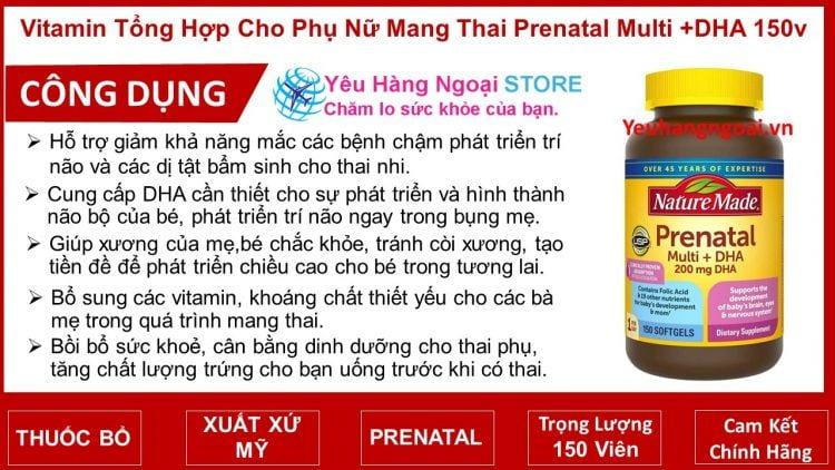Vien Uong Vitamin Tong Hop Cho Phu Nu Mang Thai Prenatal Multi Dha 150 Vien Nature Made My Mau Moi Nhat