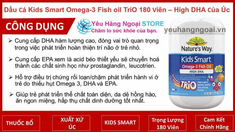 Kids Smart Omega 3 Fish Oil Trio 180 Vien High Dha Cua Uc
