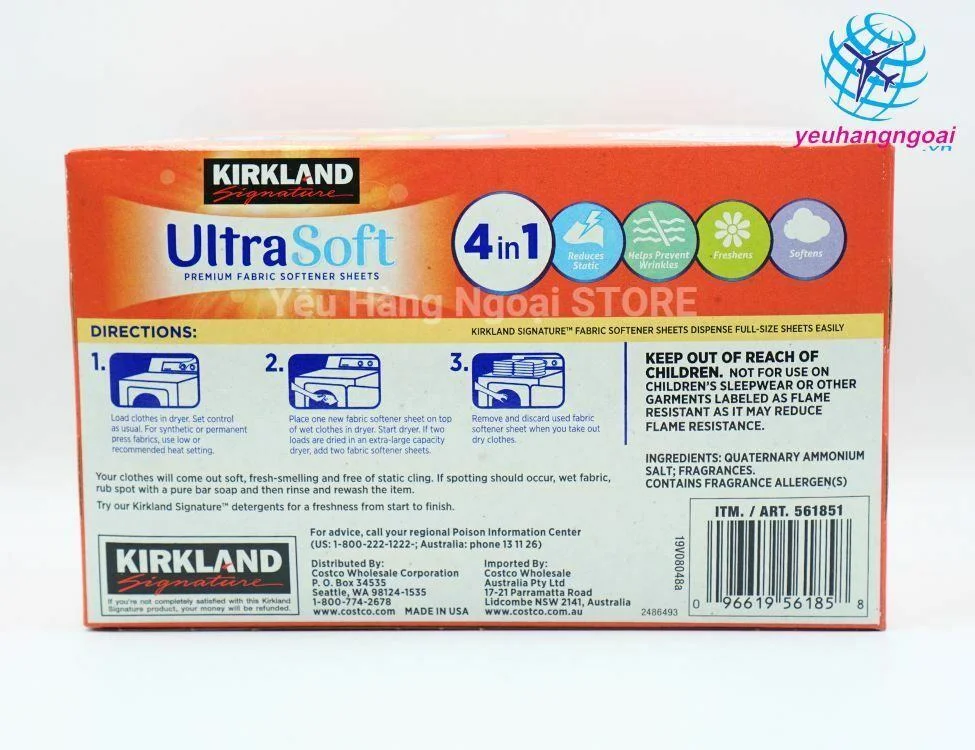 Giấy Thơm Quần Áo UltraSoft Fresh Scent Của Kirkland Signature Mỹ 250 Tờ. 6 Thanh phan chinh giay thom Kirkland Signature Ultra Soft 250 to cua My