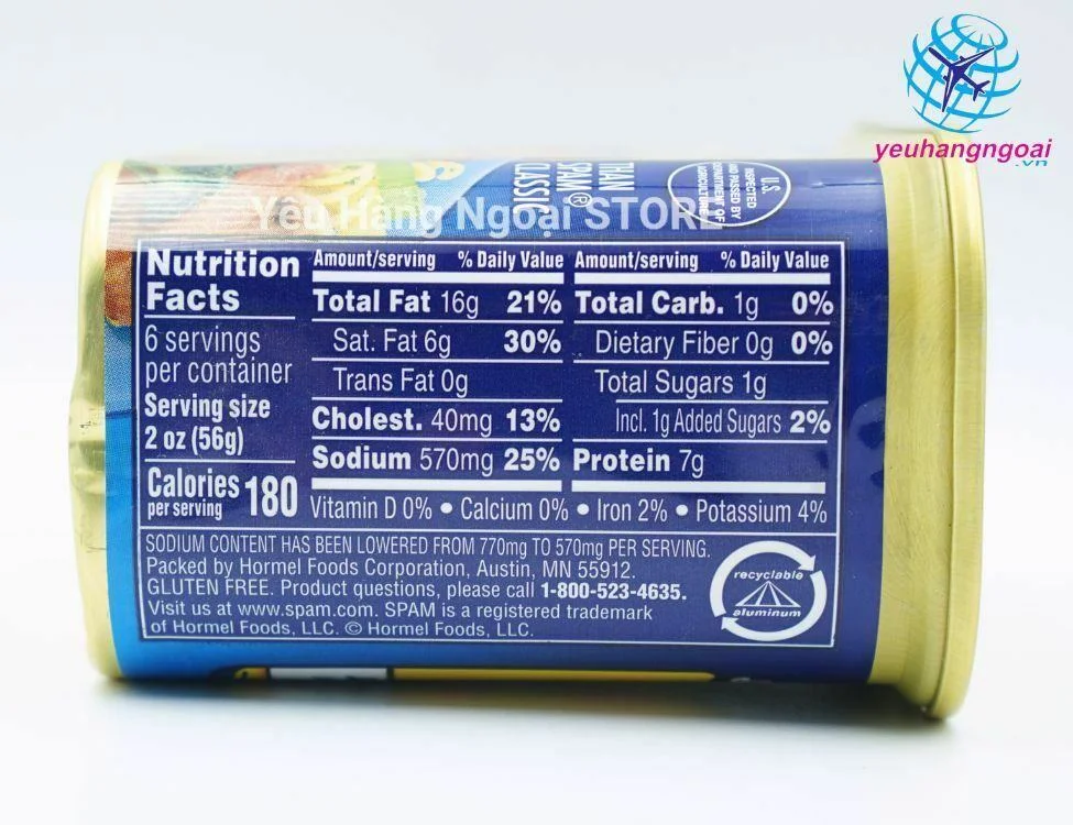 Thịt Hộp SPAM Của Mỹ 340G Hương Vị Thơm Ngon, An Toàn, Tiện Lợi. 5 Thịt Hộp Spam 25% Less Sodium 340g Của Mỹ (4)