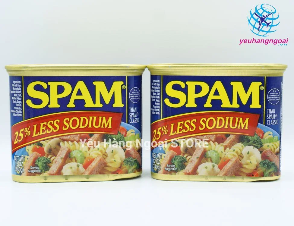 Thịt Hộp SPAM Của Mỹ 340G Hương Vị Thơm Ngon, An Toàn, Tiện Lợi. 2 Thịt Hộp Spam 25% Less Sodium 340g Của Mỹ