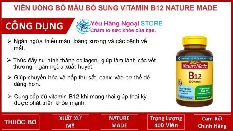 Viên Uống Bổ Máu Bổ Sung Vitamin B12 Nature Made 1000Mcg