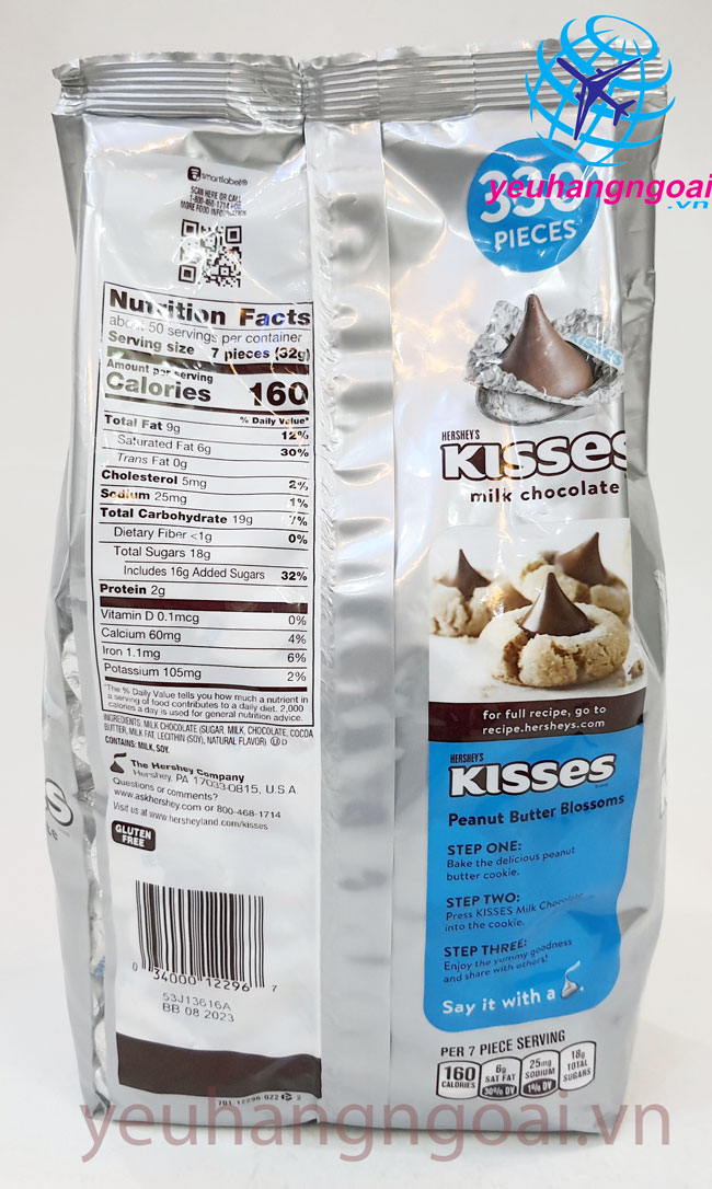 Hình Thật Thành Phần Kẹo Socola Hershey’s Kisses Milk Chocolate 330 Pieces