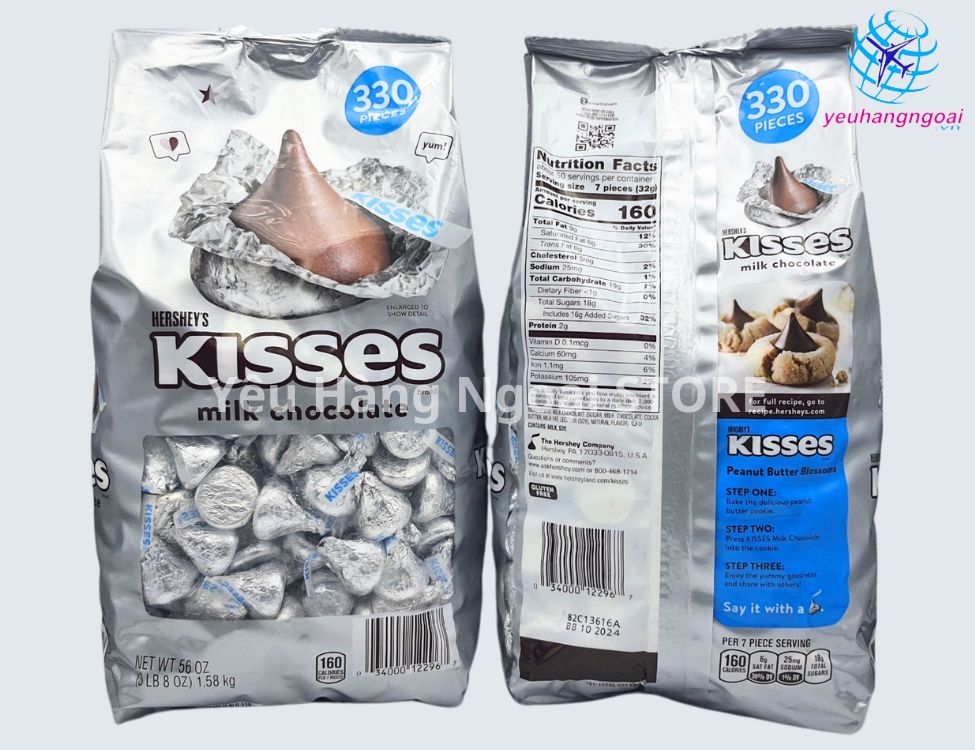Kẹo Socola Hershey'S Kisses Milk Chocolate 330 Viên 1.58Kg Của Mỹ.
