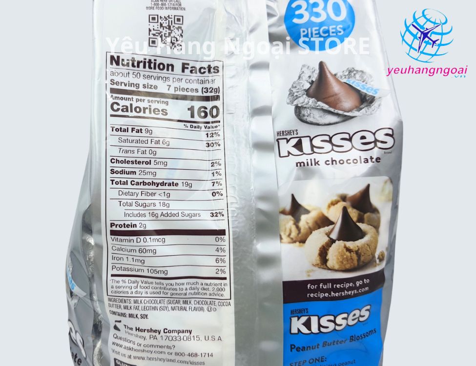 Thành Phần Kẹo Socola Hershey'S Kisses Milk Chocolate 330 Viên 1.58Kg Của Mỹ.