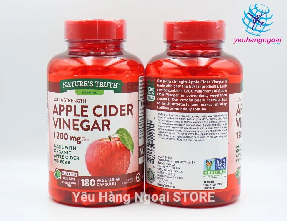 Giam tao huu co Apple Cider Vinegar 1200mg Thanh phan chinh cua vien uong giam tao huu co Apple Cider Vinegar 1200mg