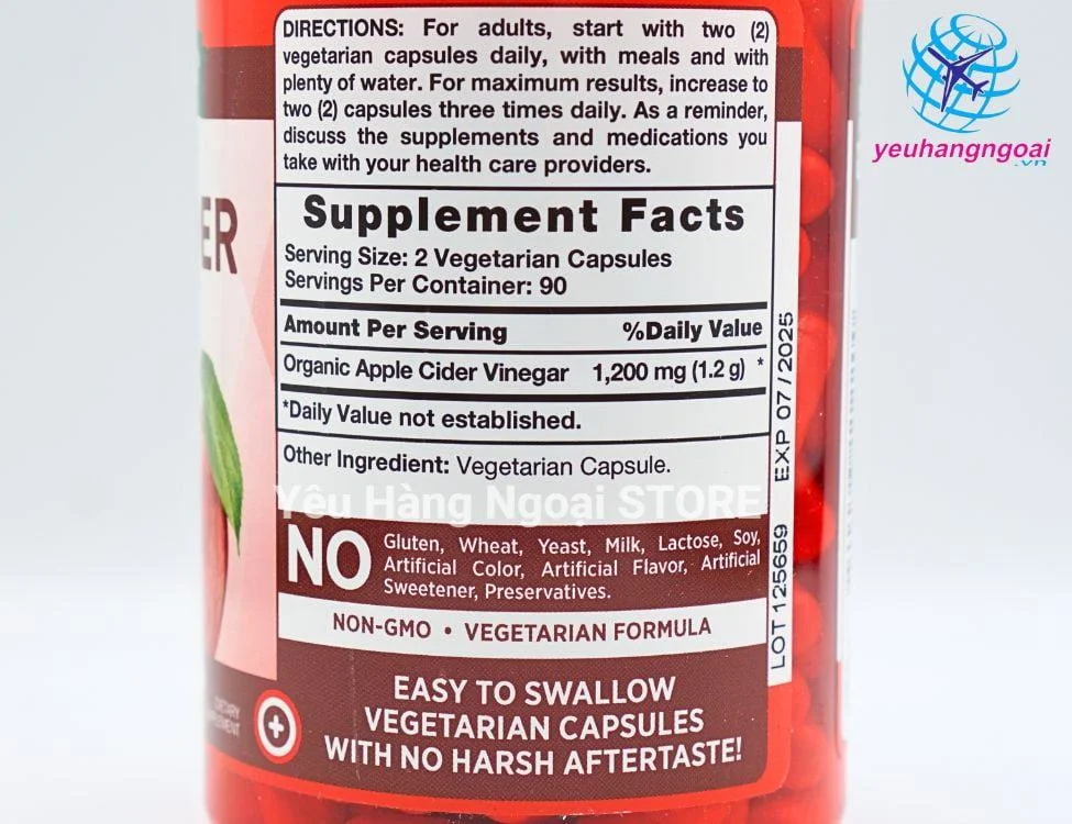 Giam tao huu co Apple Cider Vinegar 1200mg