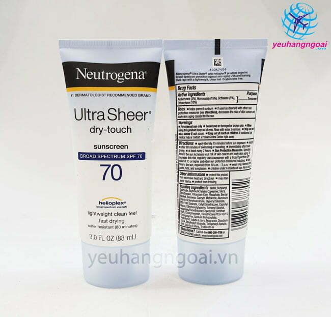 Hình Thật Mặt Trước Sau Kem Chống Nắng Neutrogena Ultra Sheer Dry Touch Spf70 88Ml .