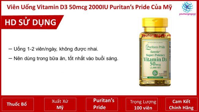 Viên Uống Vitamin D3 50Mcg 2000Iu Puritan’s Pride Của Mỹ (2)