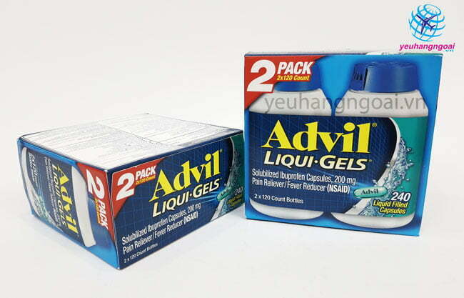 Hình Thật Mặt Trước Viên Uống Giảm Đau Hạ Sốt Advil Liqui Gels 240 Viên