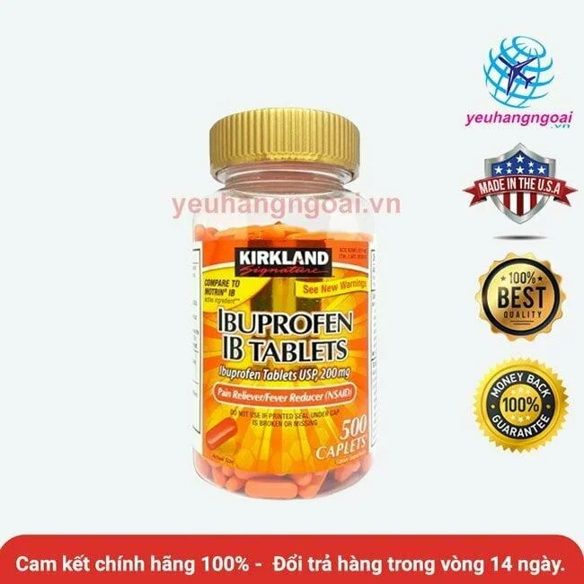 Viên giảm đau, hạ sốt Ibuprofen IB Tablets 200mg 500 viên của Mỹ 1 IBUPROFEN IB Tablets 200mg 500 vien cua Kirkland My.