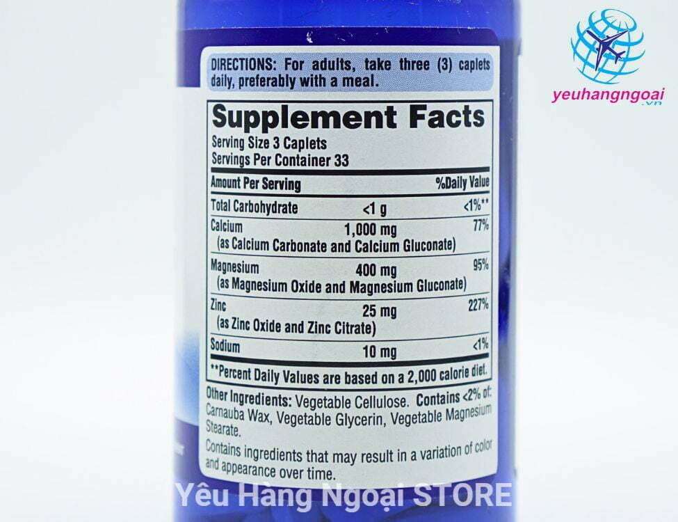 Thành Phần Viên Uống Bổ Sung Canxi Puritan’s Pride Calcium Magnesium Zinc 100 Viên Thanh Phan Calcium Magnesium Zinc Puritan's Pride