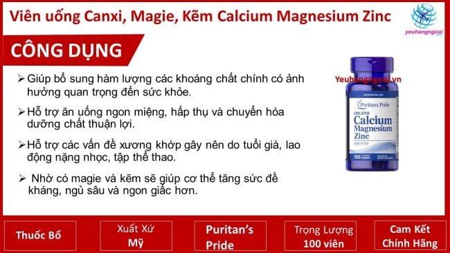 Viên Uống Canxi, Magie, Kẽm Của Puritan’s Pride Calcium Magnesium Zinc