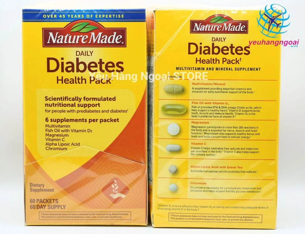 Viên Uống Điều Hòa Tiểu Đường Diabetes Health Pack 60 Gói Của Nature Made Mỹ. 3 Vitamin Dành Cho Người Tiểu Đường Diabetes Nature Made 60 Ngày Của Mỹ (3)