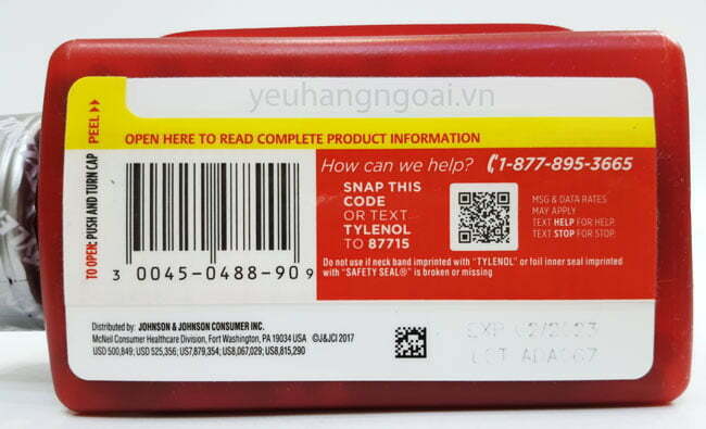 Hình Thật Mã Vạch Và Hạn Sử Dụng Tylenol Gel 500Mg 290 Viên