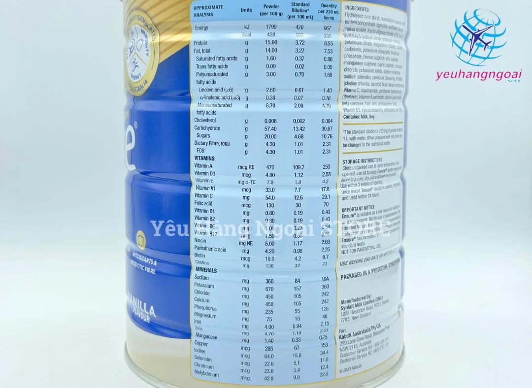 Sữa Bột Ensure 850GR Của Úc (Mẫu Mới Nhất). 5 Sữa Bột Ensure Úc Mẫu Mới (4)