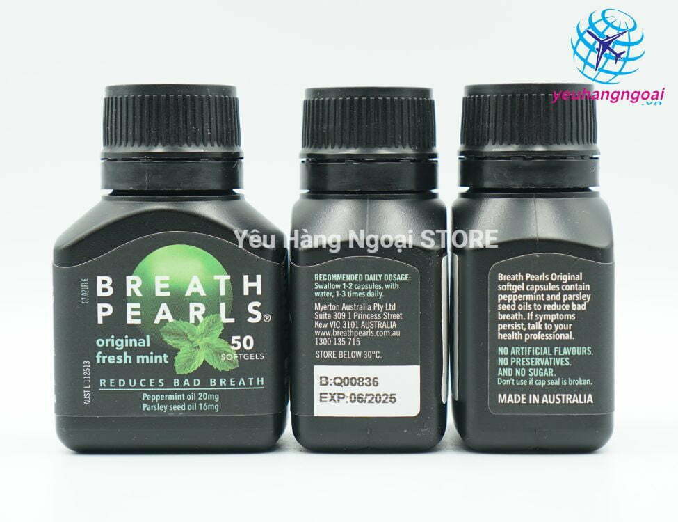 Viên Uống Giúp Thơm Miệng Breath Pearls Úc 50 Viên. 4 Viên Uống Thơm Miệng Breath Pearls Original Fresh Mint 50 Viên Của Mỹ (3)