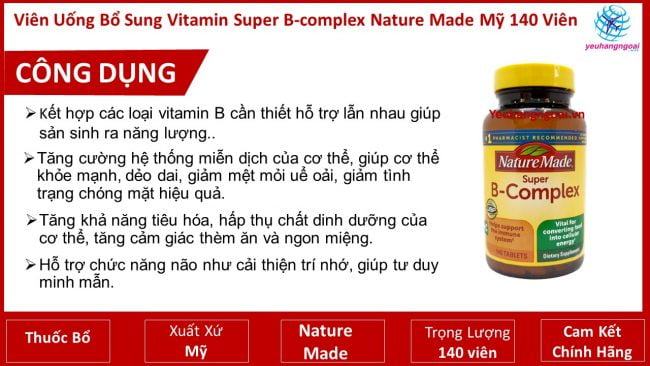 Vitamin Super B Complex Nature Made Mỹ 140Viên