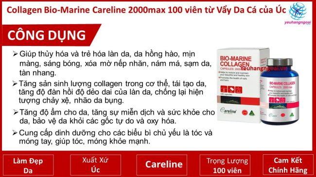 Viên uống đẹp da Collagen Bio-Marine Careline 2000max 100 viên 2 Collagen Bio Marine Careline 2000max 100 Viên Từ Vẩy Da Cá Của Úc