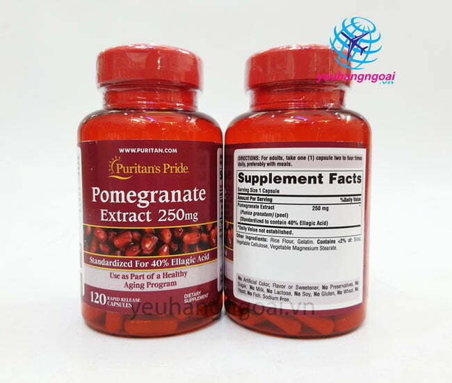 Tinh Chất Lựu Puritan’s Pride Pomegranate 250mg 120 Viên của Mỹ 5 Hình Thật Mặt Trước Sau Tinh Chất Lựu Puritan’s Pride Pomegranate 250mg 120 Viên.